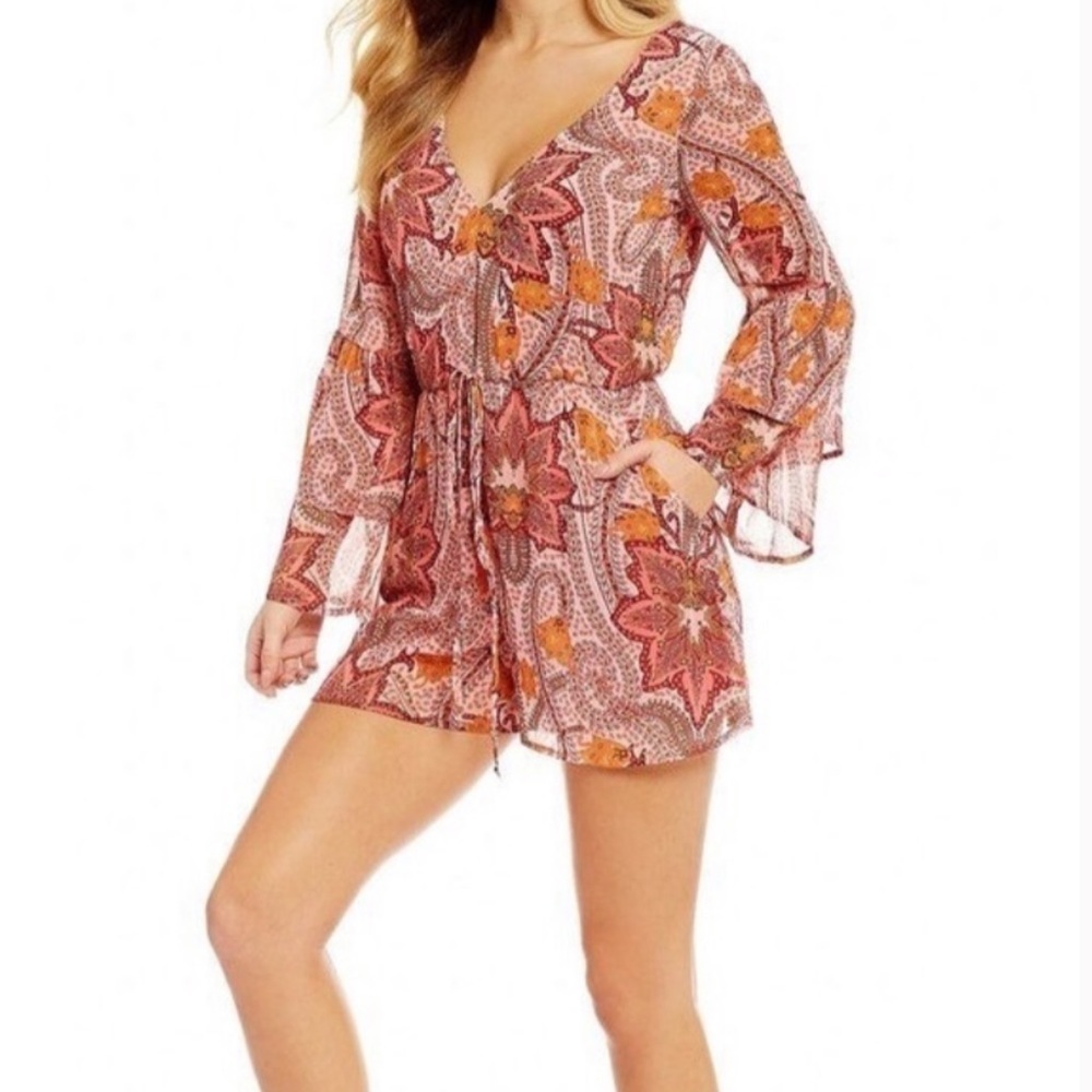 Gianni Bini Multi Colored Pink WanderLust Flutter  Sleeve Phesant Top
